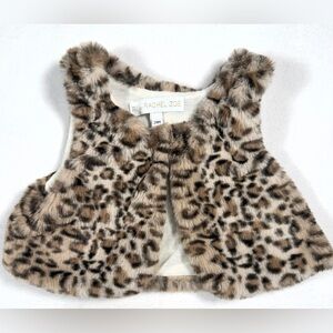 RZ BY RACHEL ZOE Faux Fur Leopard Print 100% Polyester Vest Preppy Cute Size 24M